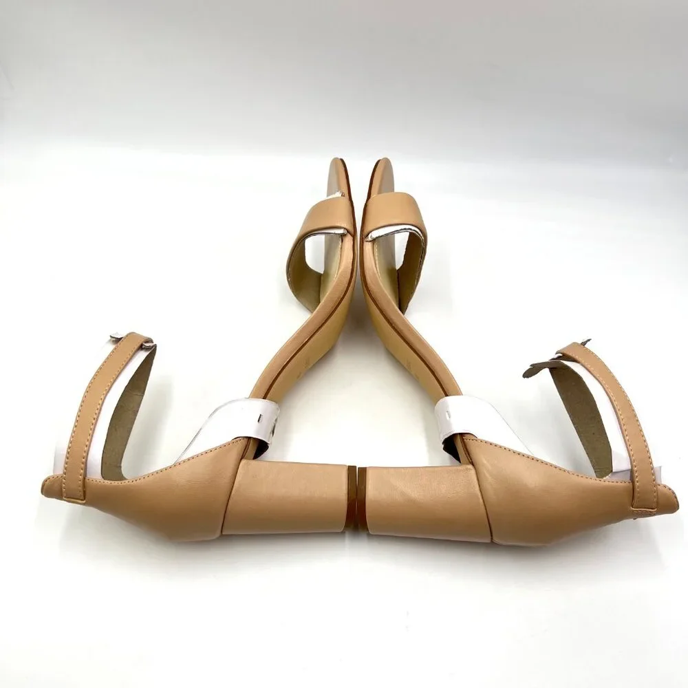 Nine West Womens Size 10 Nude Tan Beige Leather‎ Pruce Sandals Heels Shoes New